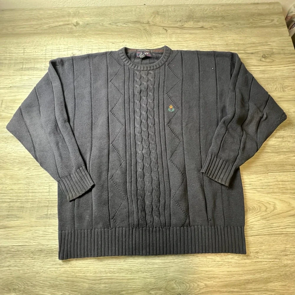 Gant Sweater Mens XL‎ Navy Blue Cotton Cable Knit Hand Framed Crew Neck Pullover
